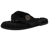 ella Ladies Faux Fur Toe Post Memory Foam Comfort Flip Flops Spa Slippers Size 3-8 (UK 4/ EU 37, Black)