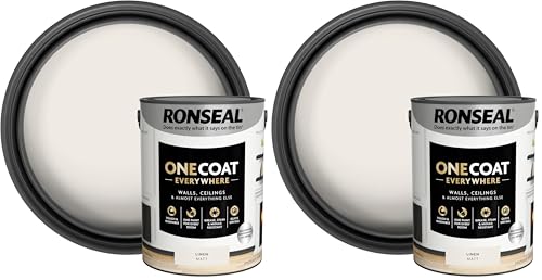 Image of Ronseal One Coat Everywhere Paint Linen Matt 5L – Durable Interior Paint for Walls & Ceilings Smooth Finish Quick Coverage Ideal for Easy Home Projects (Pack of 2)