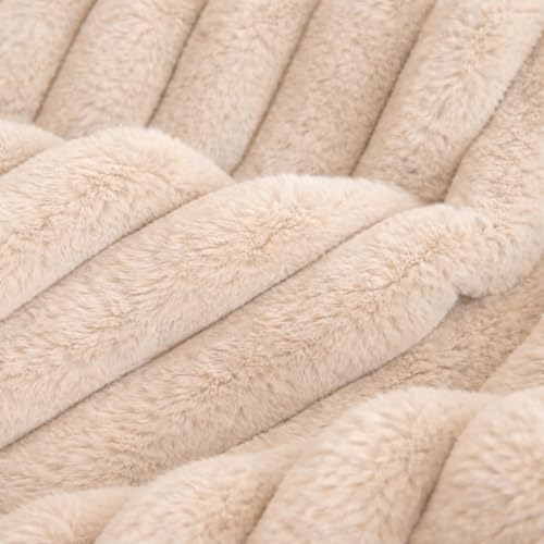 Image of HOMETHREADS 600GSM Thick & Soft Rabbit Fur Plush Sofa Cover-Luxurious Cozy Slipcover, Washable & Pet-Friendly, Anti-Scratch Protector for Sofas (Cream, 1 Seater Large| 90x70cm)