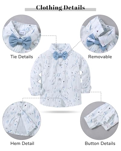 Image of YALLET Toddler Baby Boy Clothes Suit Gentleman Wedding Outfits Formal Dress Shirt+Bowtie+Suspender Pants