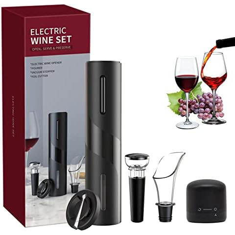 Electric Bottle Opener Battery Operated Electric Wine Opener Automatic Corkscrew Gift Set with Foil Cutter, Vacuum Wine Bottle Stopper, Wine Pourer for Family, Wine Lover Cover
