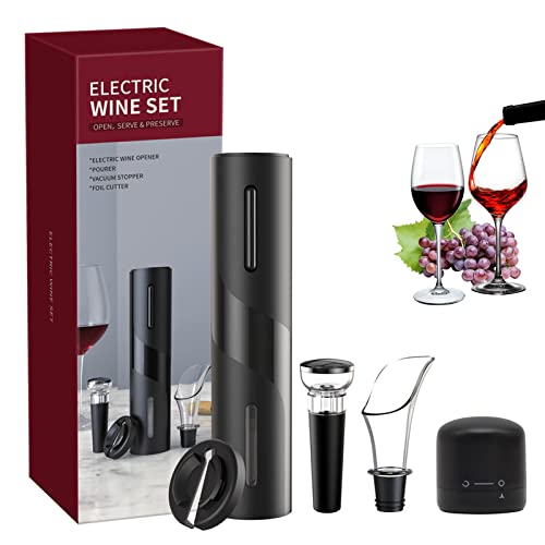 Tire-Bouchon Électrique, Ouvre-Bouteille Électrique de Ensemble-cadeau à Piles avec Coupe-Capsule, Bouchon de Bouteille de Vin, Verseur de Vin pour Famille, Amateur de Vin