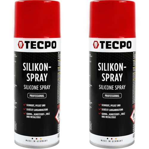TECPO Lot de 2 sprays de silicone, 400 ml, lubrifiant, pour la protection, l'entretien et la lubrification du métal, du plastique, du caoutchouc et du bois