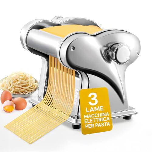 Avilia Máquina para hacer pasta eléctrica PM1650 135 W - Cuchillas intercambiables de 1 mm a 4 mm para espaguetis y tallarines - Produce hasta 4 kg de pasta por hora - Dimensiones 18 x 26 x 23 cm