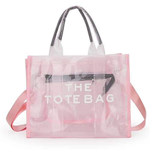 Jbb Women Clear Tote Bags Crossbody Purse Stadium Approved Bag Pvc Transparent Handbag Inside Pocket For Travel Beach Concert Pink #TOP26