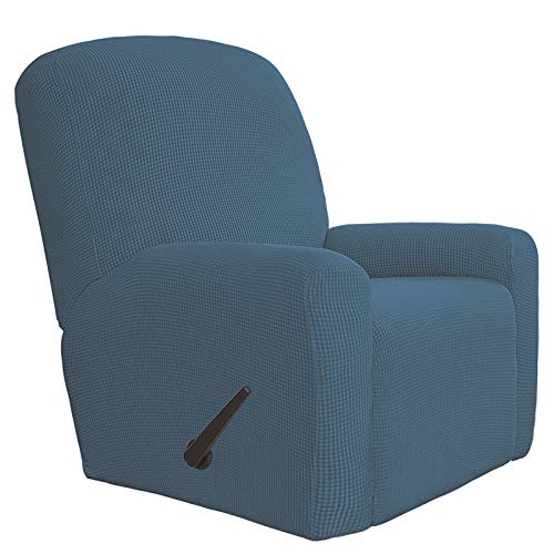 Easy-Going 4 Pieces Oversized Recliner Stretch Sofa Slipcover Sofa Cover Furniture Protector Couch Soft with Elastic Bottom Polyester Spandex Jacquard Fabric Small Checks Bluestone,X-Large X