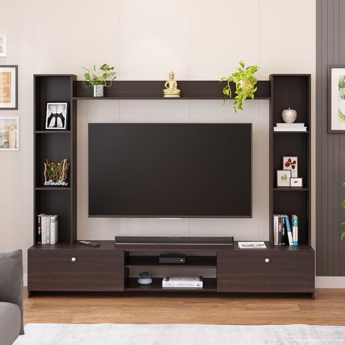 Image of FURNEASER Pinnova Modern Wooden TV Unit for Living Room � Entertainment Center with Storage & Display Shelves Cabinet | Fits up to 50 in TVs (Wenge 50")
