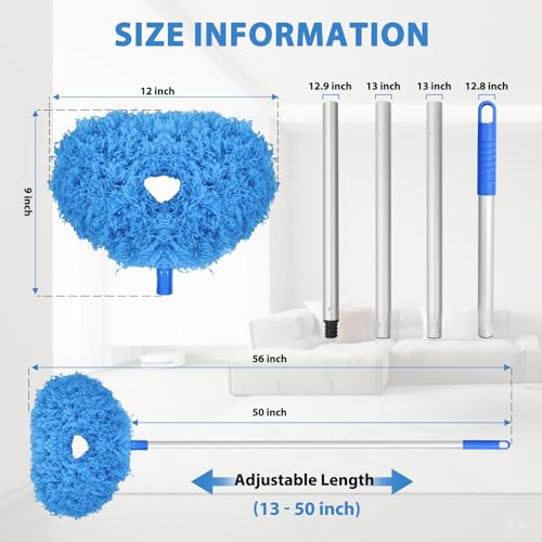 Image of Ceiling Fan Cleaner Duster High Ceiling Extended Fan Blade Cleaner from 13 to 50 Inch Reusable Microfiber Ceiling Fan Duster with Extension Handle for Furniture Bookshelves Wall Door (Blue)