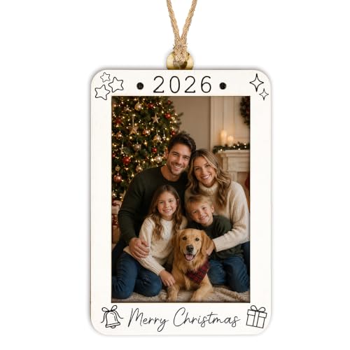 Picture Frame Christmas Ornaments 2026, Merry Christmas Ornament with Personalized Picture Insert, Heartfelt Gift for Family Friends Coworkers, Wooden Photo Frame Ornament, Fits 2x3 Inch Photo