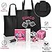 Bunco Game Kit with Crystal Tote Bag - Includes 9 Pink Dice, Score Sheets, Pencils, Bell, and 3 Inch Plush Dice - All of The Bunco Party Supplies You Need