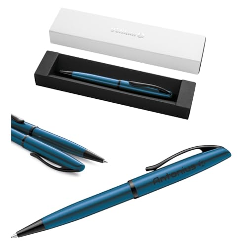 Bolígrafo Pelikan Jazz personalizado con nombre grabado en estuche de regalo color aguamarina