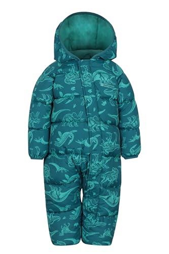Image of Mountain Warehouse Frosty Thick Padded Ski Suit - Half Fleece Lined,Toddler Hooded Snowsuit, Winter Printed Children Snowsuit Dark Teal (Printed) Baby Size 12-18 Months