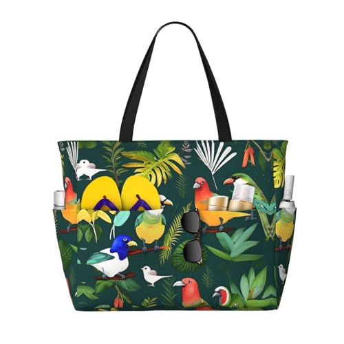 Sac fourre-tout oiseaux tropicaux idéal pour vos sorties à la plage ou en ville
