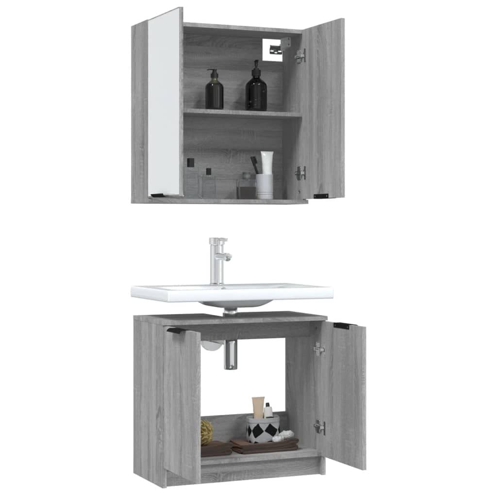 SKM Set de Muebles de baño 2 pzas Madera de ingeniería Gris Sonoma,Mobiliario,Conjuntos de Muebles,Muebles de baño,Gris,29.66 kg,3115866