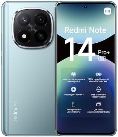 Xiaomi Redmi Note 14 Pro+ 5G smartphone, 8+256GB, blue, 200MP pro-grade AI camera, IP68, 120W HyperCharge, AI features (no charger included), 2 year Warranty