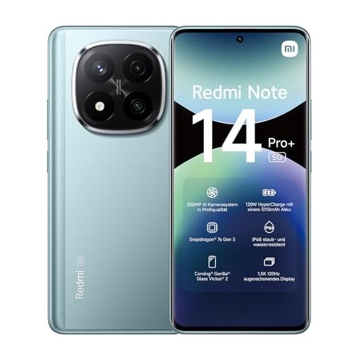 XIAOMI Redmi Note 14 Pro+ 5G Smartphone, 12 + 512 GB, 200-MP-Profi-KI-Kamera, IP68, 120-W-HyperCharge, KI-Funktionen (Ladegerät nicht im Lieferumfang enthalten), Blau