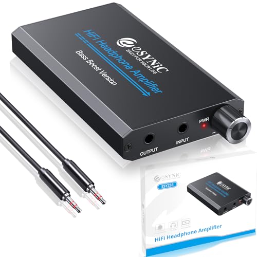 eSynic Professional Headphone Amplifier With Bass Gain 16~300Ω Portable Headphone Amp Rechargeble 3.5mm Headphone Amplifiers Headphone Volume Amplifier for MP3 MP4 Phones and Computers etc