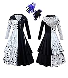 Costumes for Girls Deville Cosplay Dress Up Halloween Party Fancy Spotted Dresses Long Sleeve Polka Dots Devil Role Play Outfits with Full Gloves Large