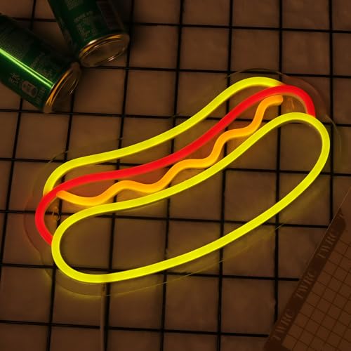 Image of Attivolife Hot Dogs Neon Sign for Wall Decor, Light up Delicious Food Hamburg LED Lamp with Dim USB Powered, Unique Business Fast Food Shop Bar Decor