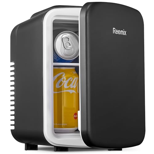 Image of Reemix Mini Fridge, 3.7 Liter/6 Can Portable Cooler and Warmer Personal Refrigerator for Skin Care, Cosmetics, Beverage, Food,Great for Bedroom, Office, Car, Freon-Free (Black)