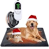 Qoosea Tappetino Riscaldante per Gatti e Cani 45x70cm, Tappeto Termico per Animali con 30-60°C Temperatura Regolabile e Timer, Cuscino Termico Elettrico Cane Sicuro con Cavo Anti-Morso