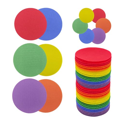 60 Pcs Carpet Spot Markers,Carpet Spot Markers for Classroom,4 Inch Circle Magic Nylon Dots,Sit Spots for Classroom Carpet Velcro, Velcro Dots for PE, Yoga, Preschool and Kindergarten(6 Colors)