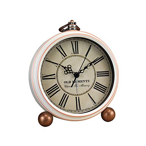HeQiao Vintage Silent Non-Ticking Table Alarm Clocks (White)