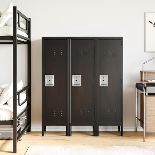 Image of Metal Storage Locker, Lockable Employees Metal Locker with Door, 55 inch Height Steel Locker for Home, School, Office, Gym (Retro Black)