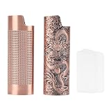 Glomora 2er-Pack Feuerzeughüllen, 8 cm lang, mit Gitter- und Drachenmuster, exquisit gravierte Metall-Feuerzeughülle für Partys und Bars (Lila-Bronze)