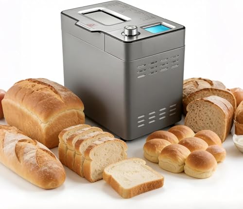 GYKOZY 2lb Programmable Bread Maker Machine - Stainless Steel, 25 Intelligent Programs, Custom Settings & Keep Warm Feature for Gluten-Free, Sourdough & Pizza Dough