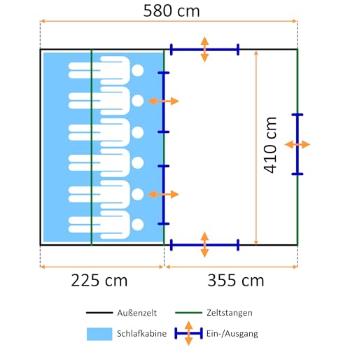 Campfeuer Xtral Tenda Familiare Per 6 Persone | Enorme Vestibolo, 5000 Mm Di Colonna D'acqua | Tenda Da Campeggio Tenda A Tunnel Grande - 3