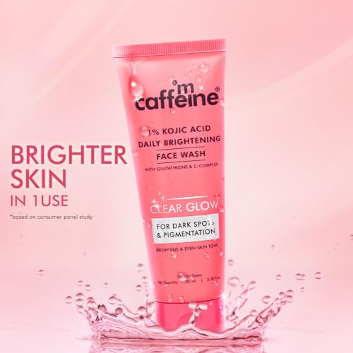 Image of mCaffeine CLEAR GLOW 1% Kojic Acid Daily Brightening Face Wash with Glutathione For Dark Spots & Pigmentation |Brightens Skin |Face Wash For Men & Women | Non-Drying, Fragrance Free - 100ml