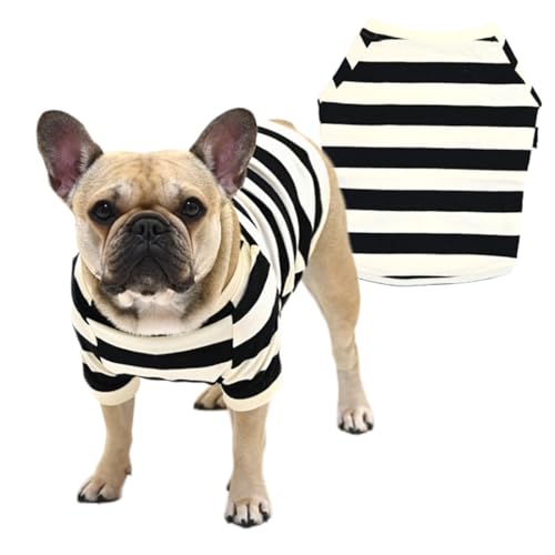 [FRENCH FRENCH]綿100％ 犬服 犬 ボーダーTシャツ フレンチブルドッグ 可愛い シンプル しっかり生地感 フレブル パグ 細ボーダー 太ボーダー 服 秋 冬 中型犬 小型犬 デイリー 部屋着 コットン100％ ドッグウェア ペットウェア ペット服 洋服 KM939TS (太ボーダー/ブラック, BLサイズ)のサムネイル