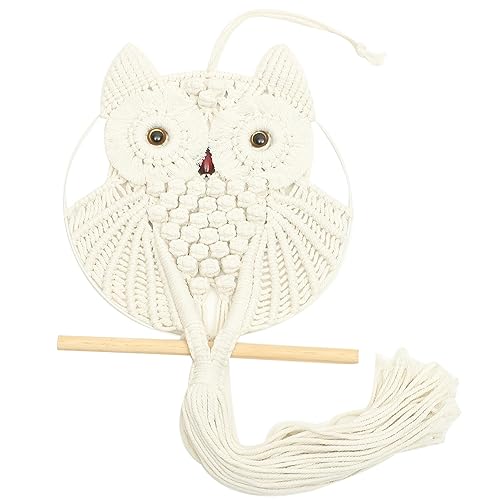 Tapisserie macramé hibou en coton naturel fait main par IMIKEYA
