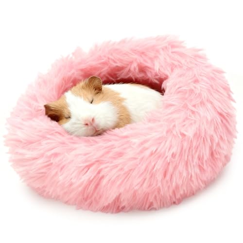 LAIRIES Guinea Pigs Bed Small Animal Bedding Donut-Shaped Burrowing Pet Bed Soft and Warm Hideaway with Spandex and Fleece Bottoms Cozy Carrier, Cage Accessories