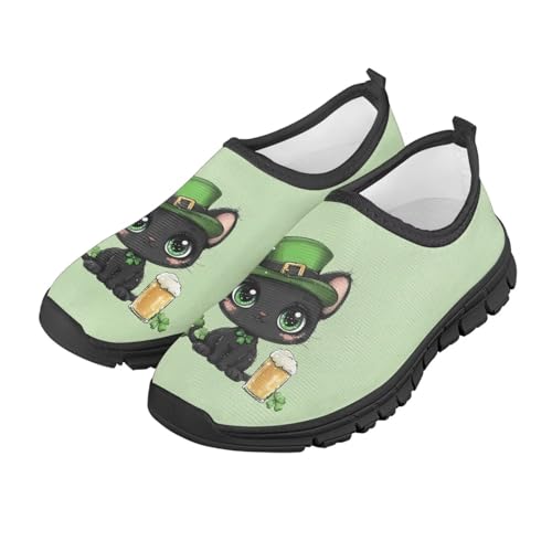 Cugasmaru Cat Tennis Shoes for Girls Gym Shoes St Patrick's Day Shoes for Boys Slip On Sneakers Size 12.5 Green Athetic Casual Shoes Big Kids School Sport Shoes for St Patrick's Day Gifts