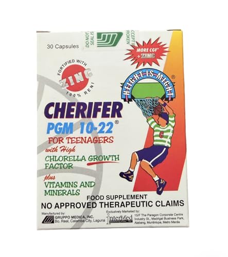 Cherifer PGM 10-22 Capsules with Zinc for Teenagers with Chlorella Growth Factor,and Taurine 30 Capsules