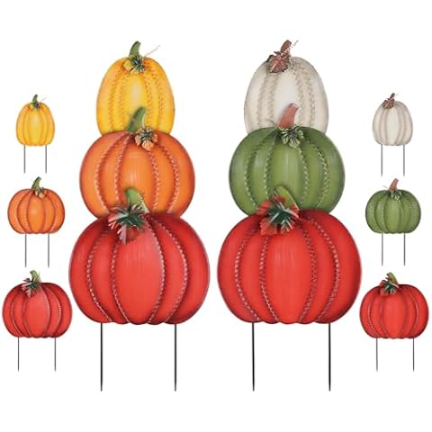 PHITRIC Fall Decorations Outdoor, 34" 2PCS Decorative Garden Stakes with 6 Pumpkins for Fall Decor, Metal Yard Signs for Home Outside Garden Yard Lawn Patio, Thanksgiving Decorations Cover