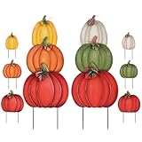 PHITRIC Fall Decorations Outdoor, 34" 2PCS Decorative Garden Stakes with 6 Pumpkins for Fall Decor, Metal Yard Signs for Home Outside Garden Yard Lawn Patio, Thanksgiving Decorations