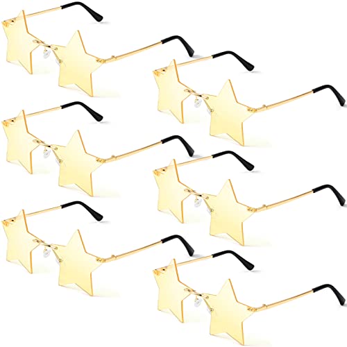 Konohan 6 Pairs Rimless Star Shape Sunglasses Disco Glasses Pentagram Sun Glasses for Halloween Bar Party Supplies Night Club