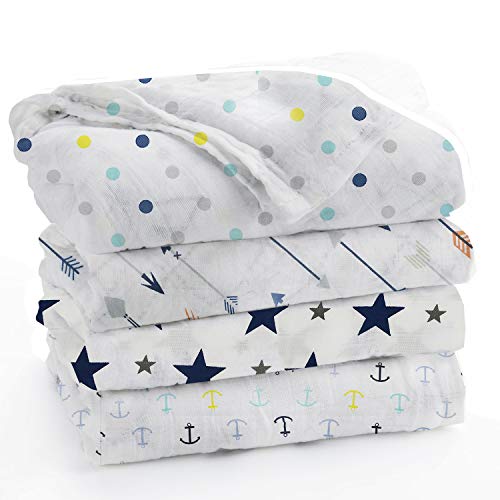 Image of blanket for baby girl 100% Pure Cotton Muslin Baby Swaddle Blanket, Swaddle for Newborn Baby Super Soft Cotton Receiving Wrapper Cloth, Stroller Cover-Pack of 4 with Size 120X100 CM - Arrow Prints