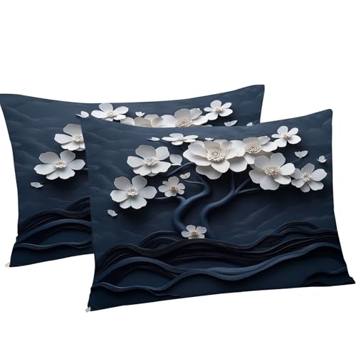 Housse de couette 200x200 fleurs blanches anti-glisse avec fermeture éclair - 8