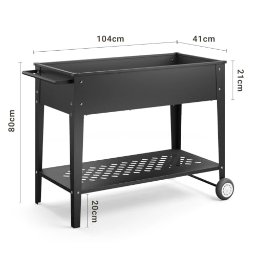 Xbro Podwyższona grządka 104 x 41 x 80 cm z rolkami i półką, skrzynka na rośliny z metalu, donica na kwiaty do ogrodu, na balkon i taras, czarna