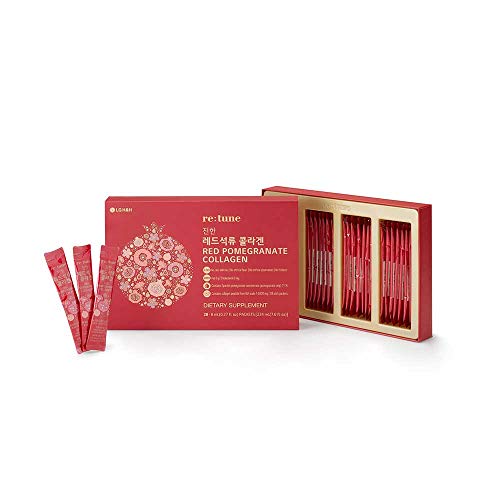 Lg H&H Re:tune Red Pomegranate Collagen I Liquid Collagen Supplement, Pomegranate Concentrate, Fish Scale Collagen Peptide 500 Mg, Red Ginseng Concentrate, Hyaluronic Acid Vitamin C, 28 Packets #TOP2