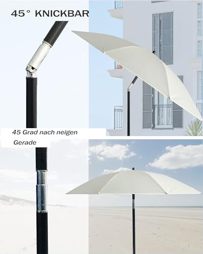 Menz Sonnenschirm Balkon + Sonnenschirmhülle - UV50+ Strandschirm 180 cm, Balkonschirm mit Knickfunktion, Gartenschirm, Sonnenschirm Strand - Fb. Beige 3