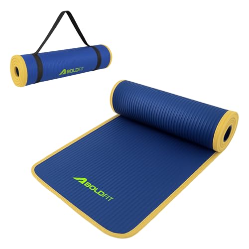 Boldfit Yoga Mat for Women Men & Kids NBR with Carrying Strap 10mm Thick YogaMat for Men Exercise Mat for Home Workout & Gym Anti Slip Anti Skid Workout 10 Mm Extra Thick YogaMat - Blue