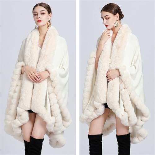 Obosoyo Wrap Cape Women Faux Fur Collar Shawl Knit Poncho Cloak Cardigan Coat Evening Dress3