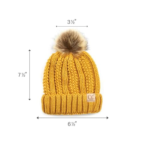 C.C Kids' Children's Cable Knit Faux Fuzzy Fur Pom Fleece Lined Cuff Beanie4
