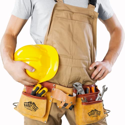 Hardy Tool 10 Pockets Suede Leather Tool Pouch Yellow Heavy Duty Construction Tool Pouch, Work Apron, With Poly Web Pouch Quick Release Buckle #TOP5