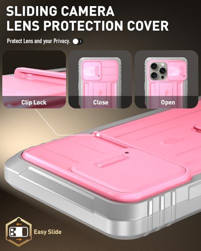 Image of Poetic Revolution Case for iPhone 16 Pro Max 6.9 inch, [Slide Camera Cover], Full-Body Military Grade Rugged Shockproof Cover with Kickstand and Built-in-Screen Protector, Pink
